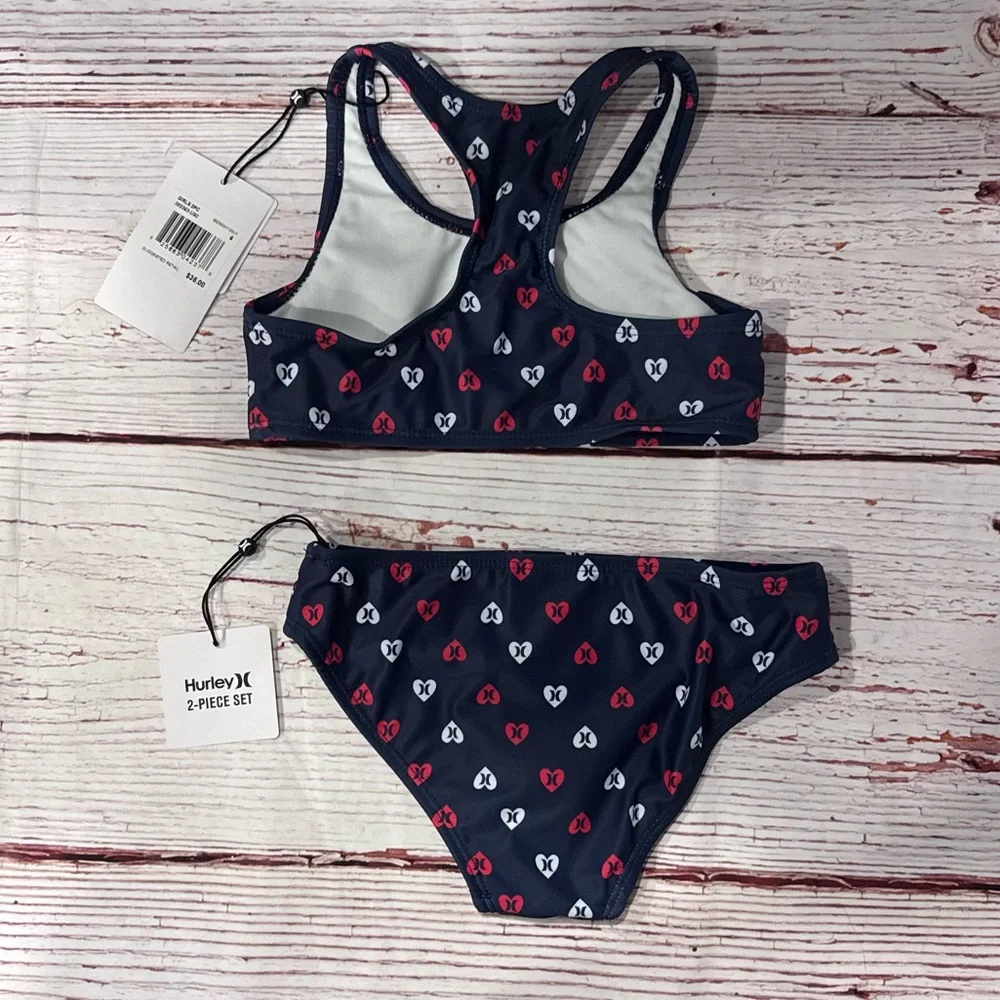 NWT Hurley Girl's Two-Piece Racerback Bikini Swim Set in Midnight Navy Sz 6